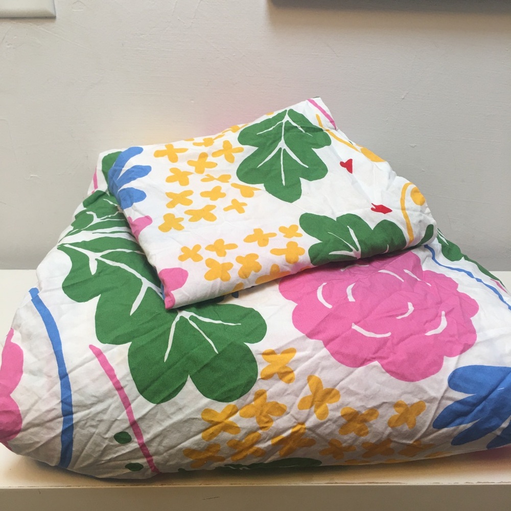 Marimekko king duvet cover and one sham green pink cotton